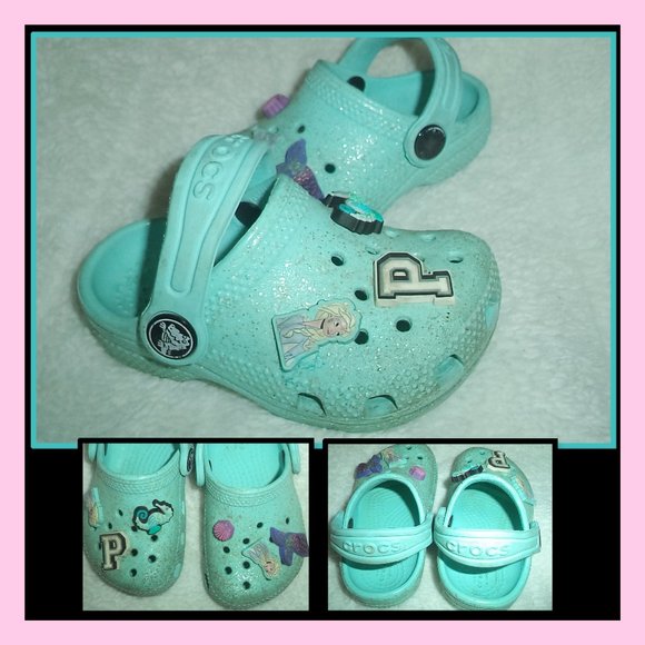 CROCS | Shoes | Crocs Teal Sparkles Disney Frozen Mermaid Clogs Sandals ...